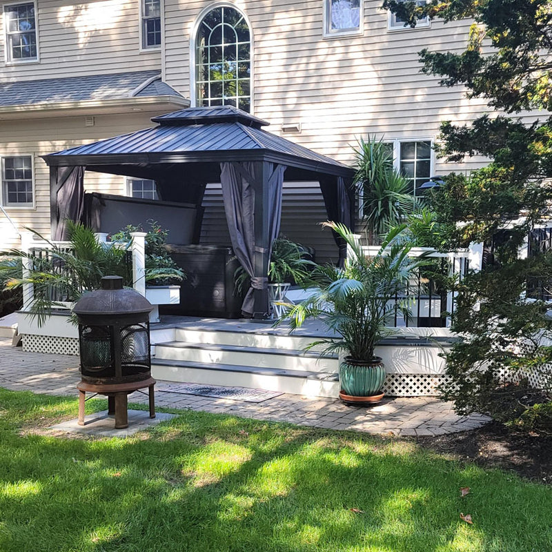 PURPLE LEAF Patio Gazebo for Backyard Grey Hardtop Galvanized Steel Roof Awning with Upgrade Curtain