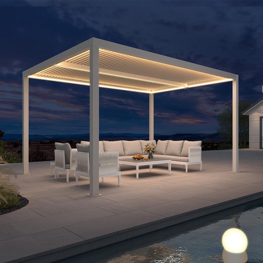 Athena Louvered Pergola Outdoor Aluminum Pergola Strip Lights Adjustable Gazebo Patio Deck Garden