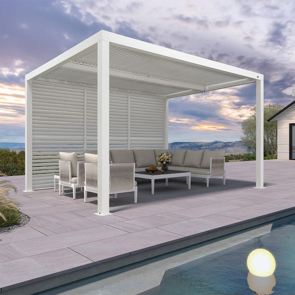 Louvered Aluminum Pergola with Shutter Wall | Rainproof