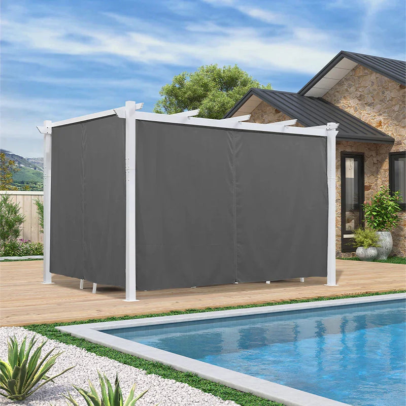 PURPLE LEAF Outdoor Retractable Pergola with Sun Shade Canopy Cover White Patio Metal Shelter for Garden With Curtains
