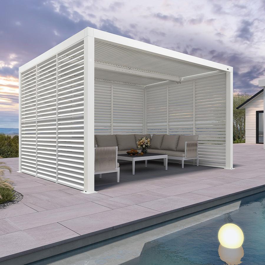 Louvered Aluminum Pergola with Shutter Wall | Rainproof