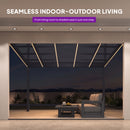 PURPLE LEAF Wall Mounted Gazebo with Gray Polycarbonate Roof Aluminum Frame Patio Cover with Strip Light for Porch