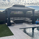 PURPLE LEAF Patio Gazebo for Backyard Grey Hardtop Galvanized Steel Roof Awning with String Lights-clear