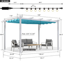 PURPLE LEAF Outdoor Retractable Pergola with Sun Shade Canopy Cover White Patio Metal Shelter for Garden With Lights