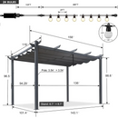 PURPLE LEAF Patio Retractable Pergola with Shade Canopy Modern Grill Gazebo Metal Shelter Pavilion for Porch Deck Garden Backyard With Lights