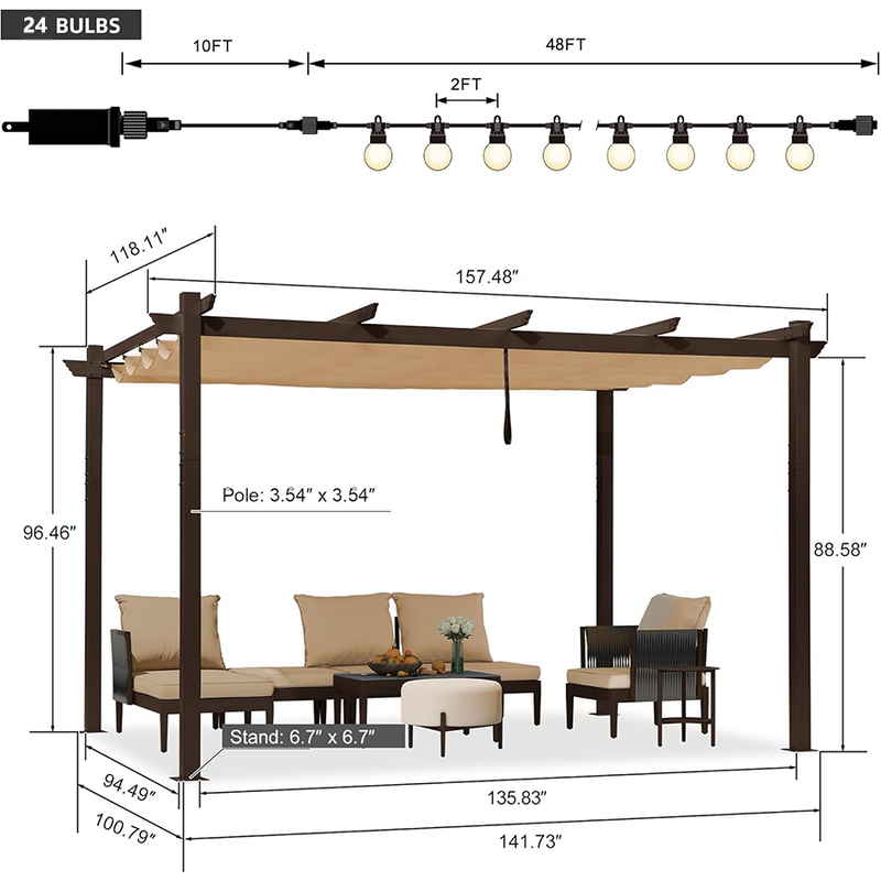 PURPLE LEAF Pergola Outdoor Retractable Metal Pergola with Canopy Patio Pergola with Shade Cover for Garden Pool Yard Beach Deck