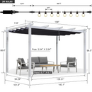 PURPLE LEAF Outdoor Retractable Pergola with Sun Shade Canopy Cover White Patio Metal Shelter for Garden With Lights