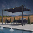 PURPLE LEAF Patio Retractable Pergola with Shade Canopy Modern Grill Gazebo Metal Shelter Pavilion for Porch Deck Garden Backyard With Lights