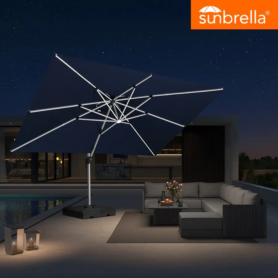 PURPLE LEAF SUNBRELLA Umbrella With Solar Lights, 10x13FT Outdoor Patio Umbrella, Spectrum Indigo