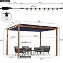 PURPLE LEAF Outdoor Retractable Pergola with Sun Shade Canopy In Natural Wood Grain Frame With Lights