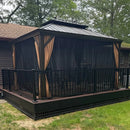 PURPLE LEAF Outdoor Hardtop Gazebo for Garden Bronze Double Roof Aluminum Frame Pavilion