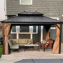 PURPLE LEAF Outdoor Hardtop Gazebo for Garden Bronze Double Roof Aluminum Frame Pavilion with String Lights