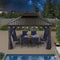 PURPLE LEAF Outdoor Hardtop Gazebo for Patio Bronze Aluminum Frame Pavilion with Navy-Blue Curtain and String Lights-milky