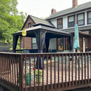 PURPLE LEAF Outdoor Hardtop Gazebo for Patio Bronze Aluminum Frame Pavilion with Navy-Blue Curtain and String Lights-milky