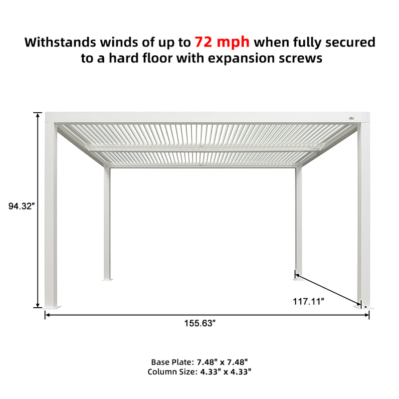 PURPLE LEAF Louvered Pergola white Outdoor Aluminum Pergola with Strip Lights Adjustable Gazebo Rainproof for Patio Deck Garden