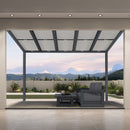 PURPLE LEAF Wall Mounted Gazebo with Gray Polycarbonate Roof Aluminum Frame Patio Cover with Retractable Pleated Shades for Porch