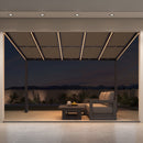 PURPLE LEAF Wall Mounted Gazebo with Gray Polycarbonate Roof Aluminum Frame Patio Cover with Retractable Pleated Shades and LED Strip Light