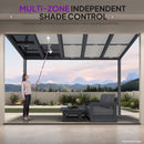 PURPLE LEAF Wall Mounted Gazebo with Gray Polycarbonate Roof Aluminum Frame Patio Cover with Retractable Pleated Shades and LED Strip Light