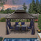 PURPLE LEAF Outdoor Hardtop Gazebo for Patio Bronze Aluminum Frame Pavilion with Navy-Blue Curtain and String Lights