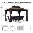 PURPLE LEAF Outdoor Hardtop Gazebo for Patio Bronze Aluminum Frame Pavilion with Navy-Blue Curtain and String Lights-clear