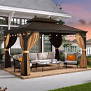 PURPLE LEAF Outdoor Hardtop Gazebo for Garden Bronze Double Roof Aluminum Frame Pavilion with String Lights-clear