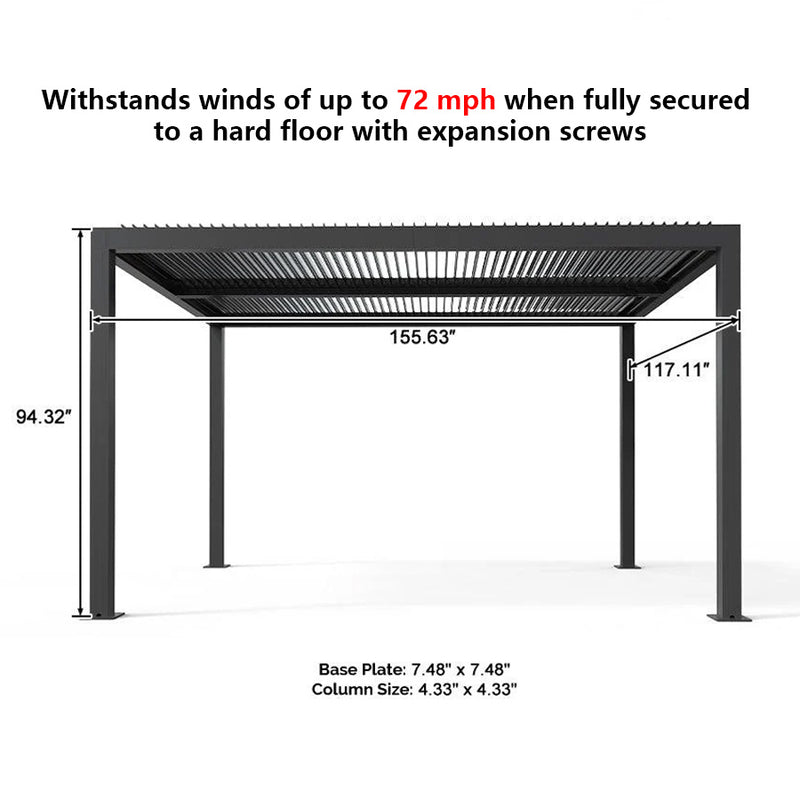 PURPLE LEAF Louvered Pergola Grey Outdoor Aluminum Pergola with Strip Lights Adjustable Gazebo Rainproof for Patio Deck Garden