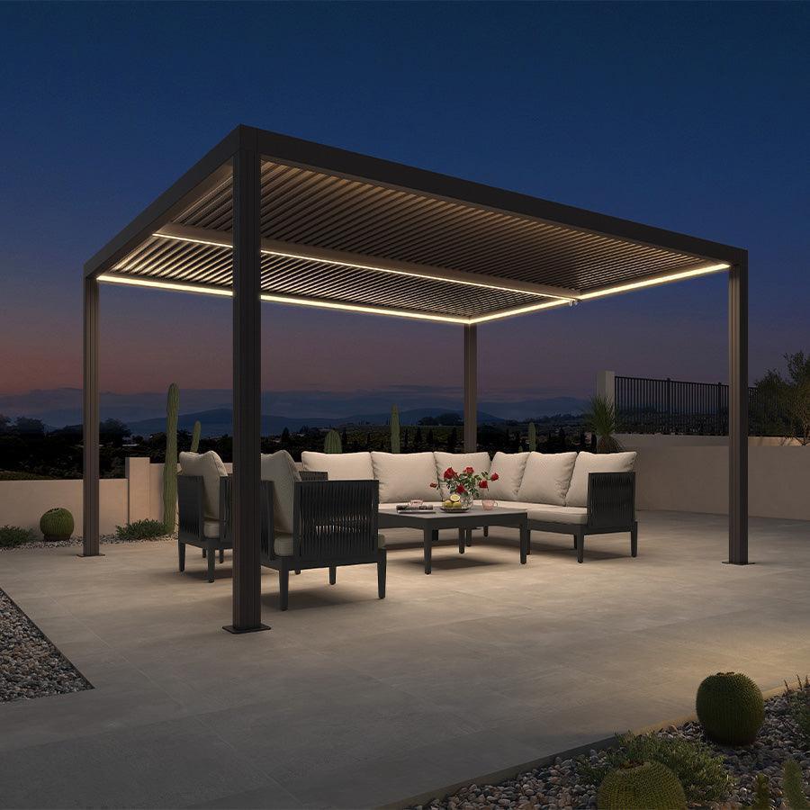 Athena Louvered Pergola Grey Outdoor Aluminum Pergola Strip Lights Adjustable Gazebo Patio Deck Garden