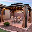 PURPLE LEAF Outdoor Hardtop Gazebo for Garden Bronze Double Roof Aluminum Frame Pavilion with String Lights-clear