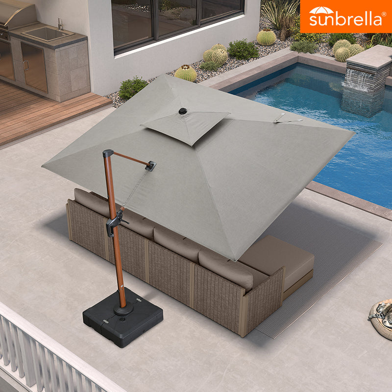 PURPLE LEAF SUNBRELLA Cantilever Umbrella Deluxe Wood Pattern Patio Umbrella