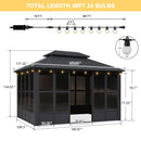 PURPLE LEAF Sunroom Hardtop Gazebo Solarium Grey Galvanized Steel Double Roof  All-Weather Aluminum Outdoor Screen House with String Lights