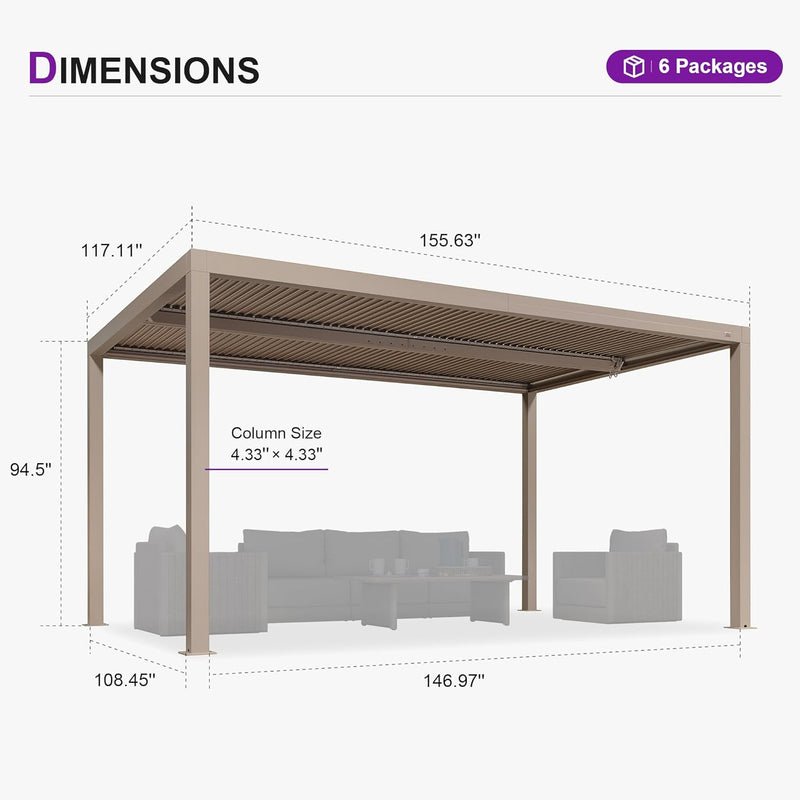 PURPLE LEAF Louvered Pergola Outdoor Aluminum Pergola with Adjustable Roof for Deck Backyard Garden Hardtop Gazebo