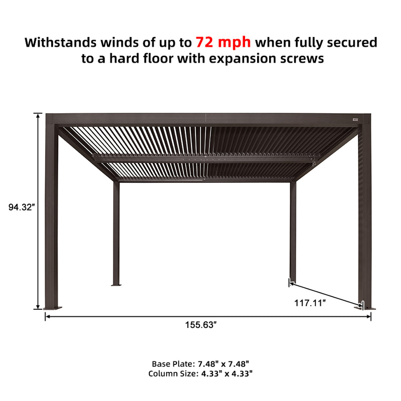 PURPLE LEAF Louvered Pergola Bronze Outdoor Aluminum Pergola with Roller Blind Adjustable Gazebo Rainproof for Patio Deck Garden