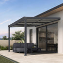 PURPLE LEAF Wall Mounted Gazebo with Gray Polycarbonate Roof Aluminum Frame Patio Cover with Retractable Pleated Shades for Porch