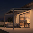 PURPLE LEAF Wall Mounted Gazebo with Gray Polycarbonate Roof Aluminum Frame Patio Cover with Strip Light for Porch