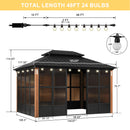 PURPLE LEAF Sunroom Hardtop Gazebo Solarium Wood Grain  Galvanized Steel Double Roof All-Weather Aluminum Outdoor Screen House with String Lights