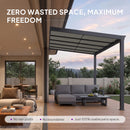 PURPLE LEAF Wall Mounted Gazebo with Gray Polycarbonate Roof Aluminum Frame Patio Cover with Retractable Pleated Shades for Porch