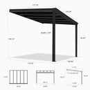 PURPLE LEAF Wall Mounted Gazebo with Gray Polycarbonate Roof Aluminum Frame Patio Cover with Strip Light for Porch