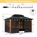 PURPLE LEAF Sunroom Hardtop Gazebo Solarium Wood Grain  Galvanized Steel Double Roof All-Weather Aluminum Outdoor Screen House with String Lights