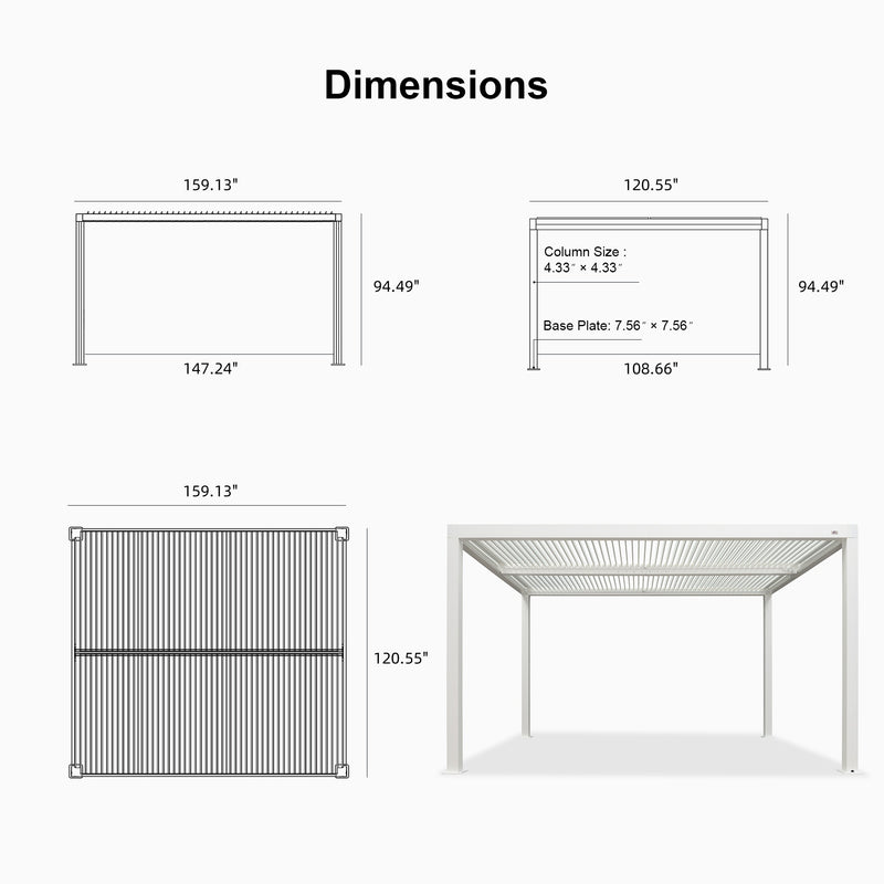PURPLE LEAF Athena Louvered Pergola White Outdoor Aluminum Pergola with Strip Lights Adjustable Gazebo for Patio Deck Garden