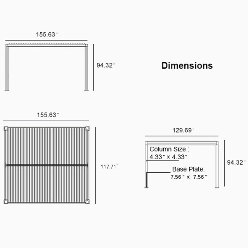 PURPLE LEAF Louvered Pergola White Outdoor Aluminum Pergola with Roller Blind Adjustable Gazebo Rainproof for Patio Deck Garden