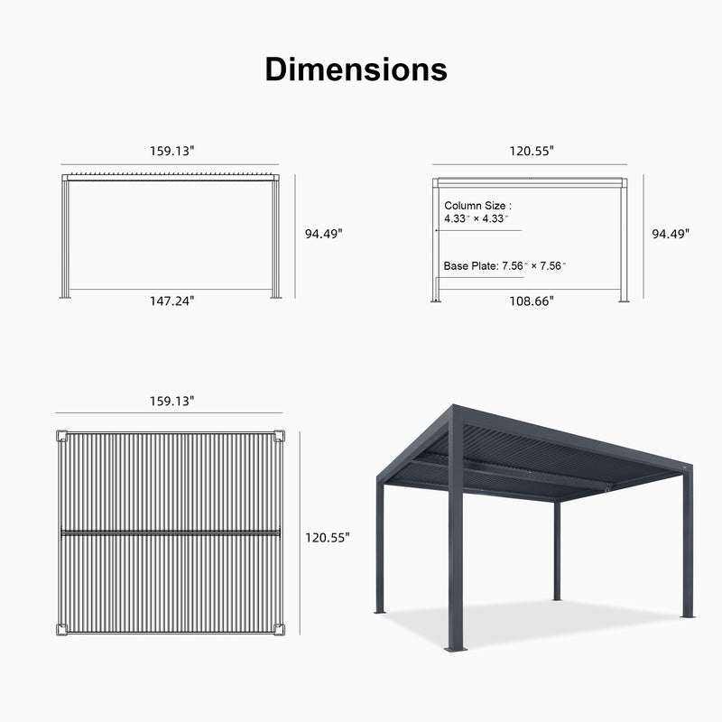 PURPLE LEAF Louvered Pergola Outdoor Aluminum Pergola with Adjustable Roof for Deck Backyard Garden Hardtop Gazebo