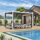 PURPLE LEAF Outdoor Retractable Pergola with Sun Shade Canopy Cover White Patio Metal Shelter for Garden With Curtains