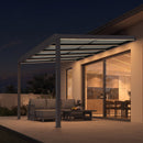 PURPLE LEAF Wall Mounted Gazebo with Gray Polycarbonate Roof Aluminum Frame Patio Cover with Retractable Pleated Shades and LED Strip Light