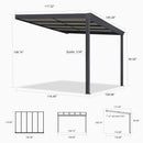 PURPLE LEAF Wall Mounted Gazebo with Gray Polycarbonate Roof Aluminum Frame Patio Cover with Retractable Pleated Shades for Porch