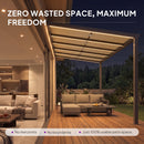 PURPLE LEAF Wall Mounted Gazebo with Gray Polycarbonate Roof Aluminum Frame Patio Cover with Retractable Pleated Shades and LED Strip Light