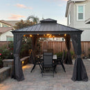 PURPLE LEAF Patio Gazebo for Backyard Grey Hardtop Galvanized Steel Roof Awning with String Lights-clear