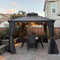 PURPLE LEAF Patio Gazebo for Backyard Grey Hardtop Galvanized Steel Roof Awning with String Lights-clear