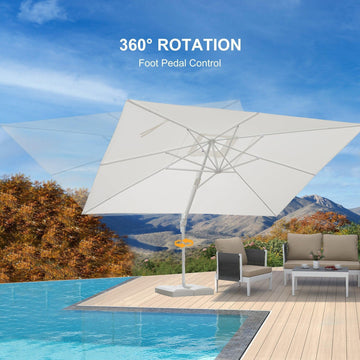 9x11ft White Patio Umbrella Rectangular with White Umbrella Stand for Backyard