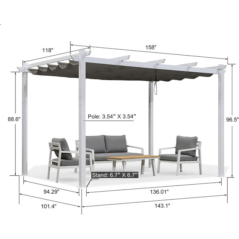 PURPLE LEAF Outdoor Retractable Pergola with Sun Shade Canopy Cover White Patio Metal Shelter for Garden Pavilion Grill Gazebo Grape Trellis Pergola