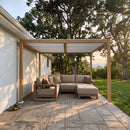 PURPLE LEAF Caesar Louvered Pergola Outdoor Wood Grain Aluminum Pergola with Adjustable Roof Patio Hardtop Gazebo for Backyard Garden